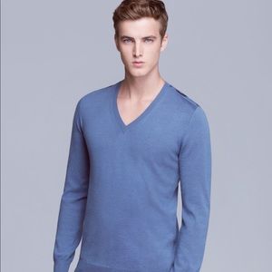 Burberry Brit Beardsley Iconic Check Shoulder V-Neck Merino Wool Men Sweater NWT